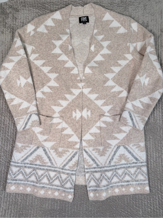 Frye Sweaters - FRYE Women’s XL Southwestern Aztec Open Front Cardigan Sweater Boho Beige Cozy